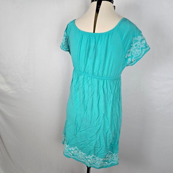 One Clothing Dress Junior's XL Green Mini Fit & Flare Embordering Short Sleeve - Picture 12 of 16